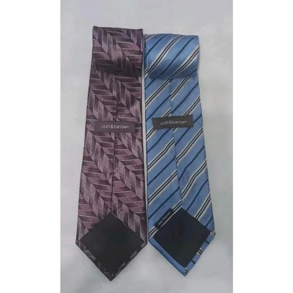 Croft & Barrow 2 Pack Tie Bundle Lot Purple And Blue 100% Silk Neck Tie